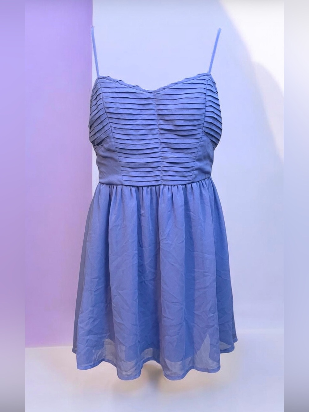 Bar III Lavender Purple Blue Spaghetti Strap Pleated Bodice Dress